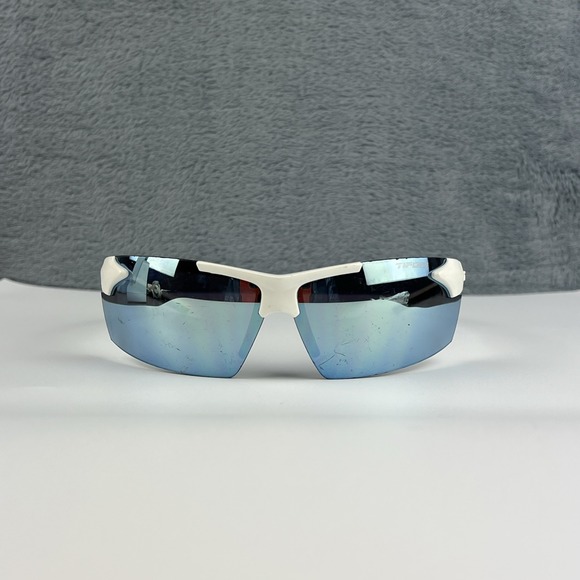 Tifosi Track Sunglasses BPO0846 White Black Frame Smoke Tint Bright Blue Mirror - Picture 1 of 15